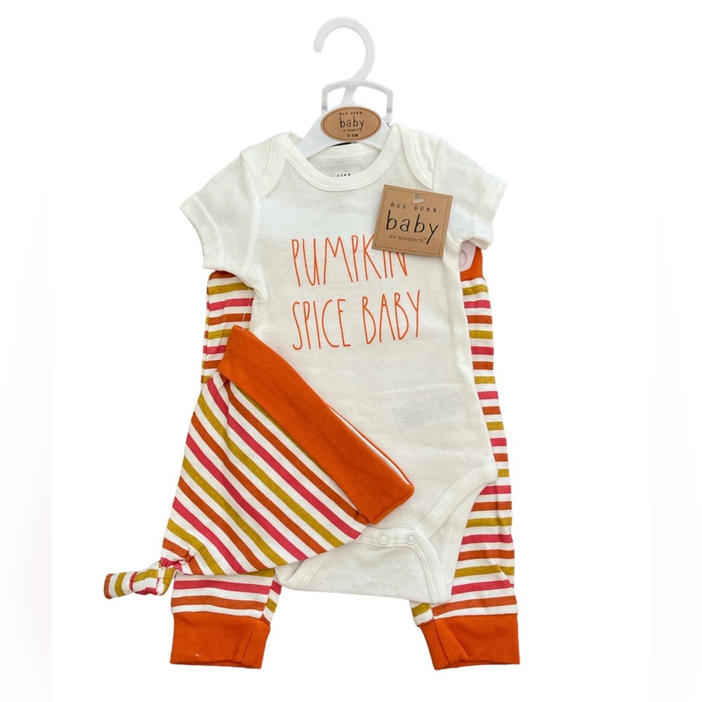Rae Dunn Pumpkin Spice Baby 3-pc Outfit 3-6 months